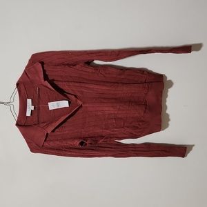 NWT LOFT Cable Knit Polo Sweater - XS - Brick Red